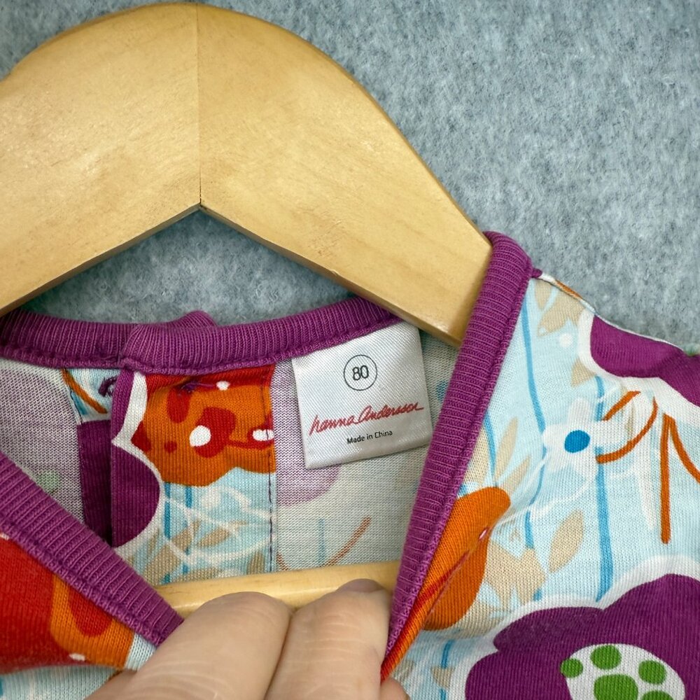 Hanna Andersson Girls Size 80 / US 2 Long Sleeve Dress Blue Purple Orange Floral - Picture 4 of 15